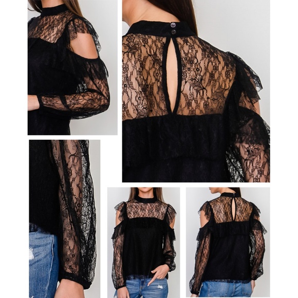 ✨Restock✨ Lace Ruffle Cold Shoulder Blouse Top - Picture 7 of 8